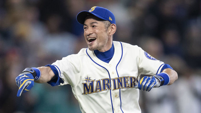 SEATTLE, WA - SEPTEMBER 30: Ichiro Suzuki #51 of the Seattle Mariners jokes around on the field after a game against the Texas Rangers at Safeco Field on September 30, 2018 in Seattle, Washington. The Mariners won the game 3-1.