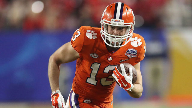 GLENDALE, AZ - DECEMBER 31: Hunter Renfrow #13 of the Clemson Tigers runs with the ball against the Ohio State Buckeyes during the 2016 PlayStation Fiesta Bowl at University of Phoenix Stadium on December 31, 2016 in Glendale, Arizona.