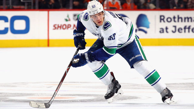 PHILADELPHIA, PA - NOVEMBER 21: Bo Horvat #53 of the Vancouver Canucks skates against the Philadelphia Flyers at the Wells Fargo Center on November 21, 2017 in Philadelphia, Pennsylvania. The Canucks defeated the Flyers 5-2.