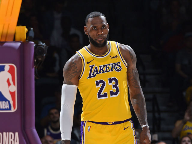 SAN DIEGO, CA - SEPTEMBER 30: LeBron James #23 of the Los Angeles Lakers looks on during a pre-season game against the Denver Nuggets on September 30, 2018 at Valley View Casino Center in San Diego, California. NOTE TO USER: User expressly acknowledges and agrees that, by downloading and/or using this Photograph, user is consenting to the terms and conditions of the Getty Images License Agreement. Mandatory Copyright Notice: Copyright 2018 NBAE