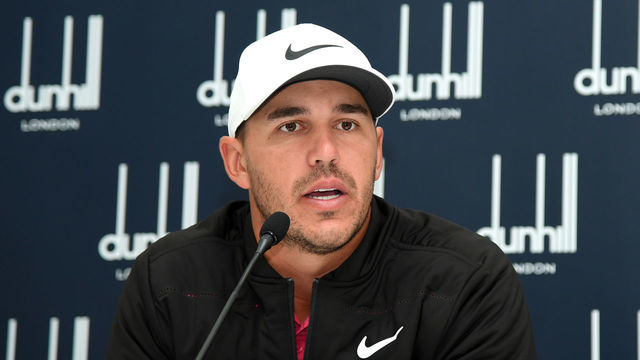 ST ANDREWS, SCOTLAND - OCTOBER 03: Brooks Koepka of The United States attends a press confernce during previews prior to the 2018 Alfred Dunhill Links Championship at The Old Course on October 3, 2018 in St Andrews, Scotland.