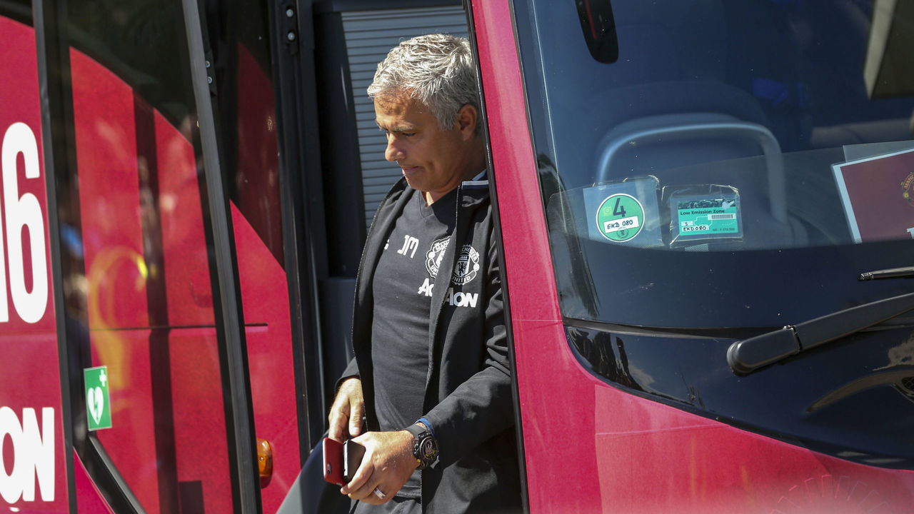 Manchester United's coach Jose Mourinho exits the team bus at the hotel in Gothenborg on July 30, 2016. Manchester meets Turkey's Galatasaray in a friendly match. / AFP / TT NEWS AGENCY AND TT News Agency / Bjorn Larsson Rosvall / Sweden OUT