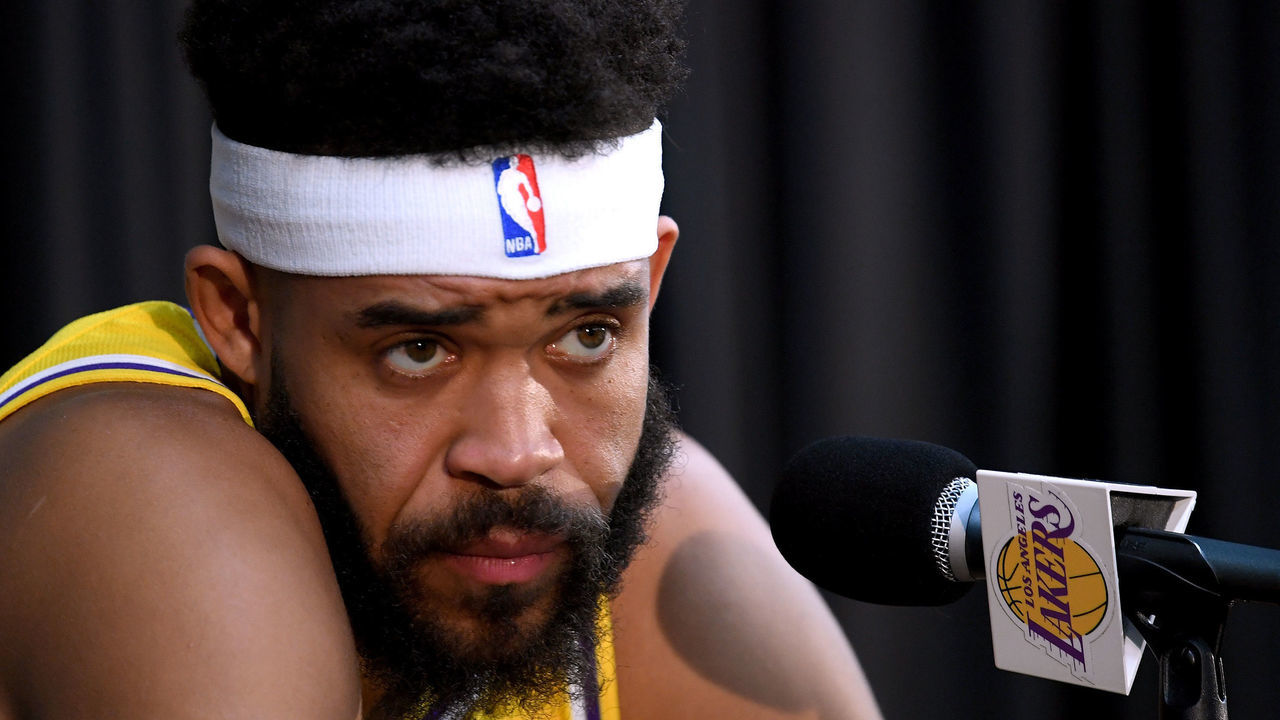 EL SEGUNDO, CA - SEPTEMBER 24: Javale McGee of the Los Angeles Lakers listens to questions during the Los Angeles Lakers Media Day at the UCLA Health Training Center on September 24, 2018 in El Segundo, California.