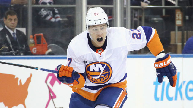 NEW YORK, NEW YORK - SEPTEMBER 26: Anders Lee #27 of the New York Islanders skates against the New York Rangers at Madison Square Garden on September 26, 2018 in New York City. The Islanders defeated the Rangers 4-3 in overtime.