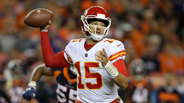 DENVER, CO - OCTOBER 01: Quarterback Patrick Mahomes #15 of the Kansas City Chiefs throws against the Denver Broncos at Broncos Stadium at Mile High on October 1, 2018 in Denver, Colorado.