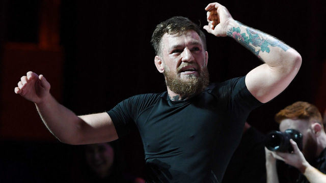LAS VEGAS, NV - OCTOBER 03: Conor McGregor attends an open workout for UFC 229 at Park Theater at Park MGM on October 03, 2018 in Las Vegas, Nevada. McGregor will challenge UFC lightweight champion Khabib Nurmagomedov for his title at UFC 229 on October 6 at T-Mobile Arena in Las Vegas.