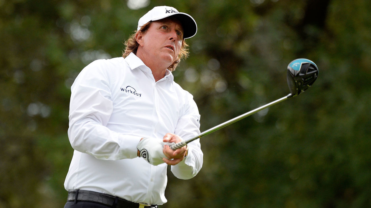 NAPA, CA - OCTOBER 04: Phil Mickelson plays his shot from the 14th tee during round one of the Safeway Open at the North Course of the Silverado Resort and Spa on October 4, 2018 in Napa, California.