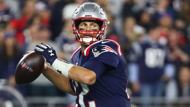 FOXBOROUGH, MA - OCTOBER 04: Tom Brady #12 of the New England Patriots looks to pass during the first half against the Indianapolis Colts at Gillette Stadium on October 4, 2018 in Foxborough, Massachusetts.