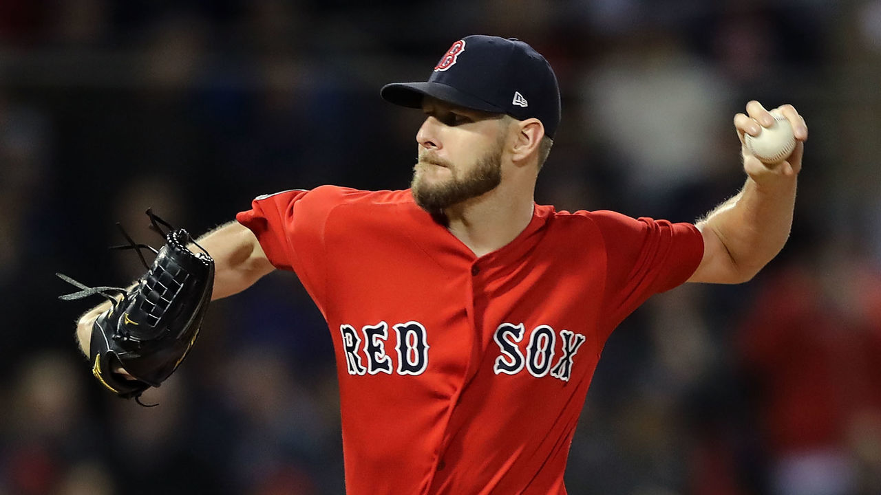 BOSTON, MA - OCTOBER 05: Chris Sale #41 of the Boston Red Sox delivers a pitch in the first inning of Game One of the American League Division Series against the New York Yankees at Fenway Park on October 5, 2018 in Boston, Massachusetts.