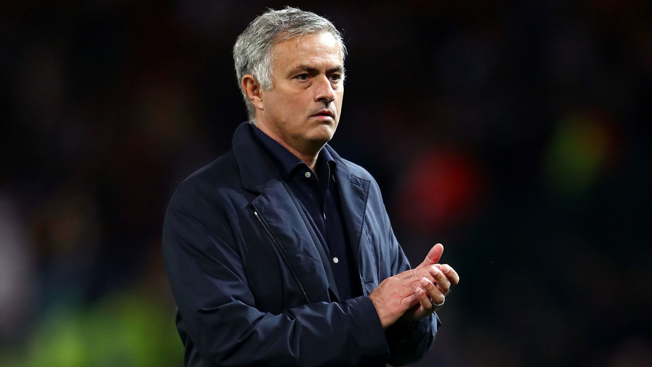 MANCHESTER, ENGLAND - OCTOBER 02: Jose Mourinho, Manager of Manchester United shows appreciation to the crowd after the Group H match of the UEFA Champions League between Manchester United and Valencia at Old Trafford on October 2, 2018 in Manchester, United Kingdom.