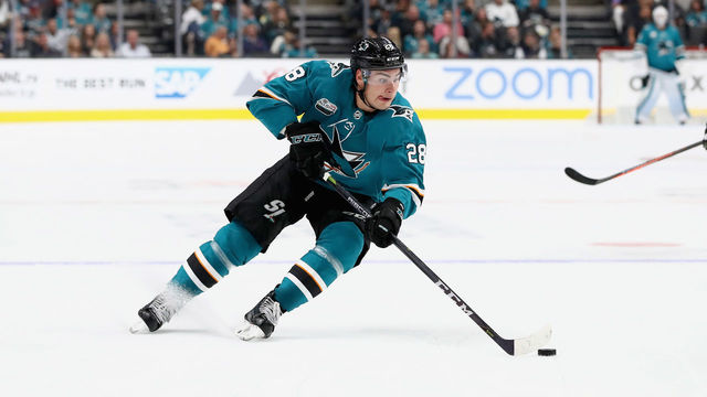 SAN JOSE, CA - OCTOBER 03: Timo Meier #28 of the San Jose Sharks in action against the Anaheim Ducks at SAP Center on October 3, 2018 in San Jose, California.