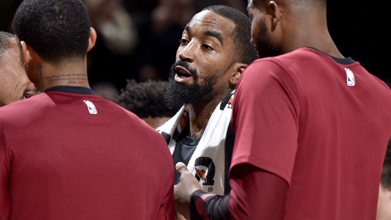 CLEVELAND, OH - OCTOBER 6: JR Smith #5 of the Cleveland Cavaliers is seen in the huddle against the Boston Celtics during a pre-season game on October 6, 2018 at Quicken Loans Arena in Cleveland, Ohio. Mandatory Copyright Notice: Copyright 2018 NBAE