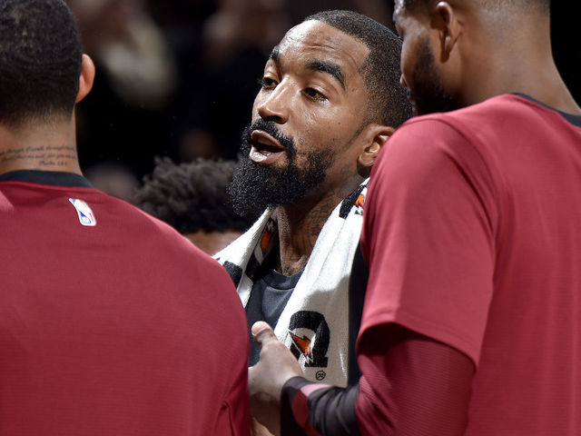 CLEVELAND, OH - OCTOBER 6: JR Smith #5 of the Cleveland Cavaliers is seen in the huddle against the Boston Celtics during a pre-season game on October 6, 2018 at Quicken Loans Arena in Cleveland, Ohio. Mandatory Copyright Notice: Copyright 2018 NBAE