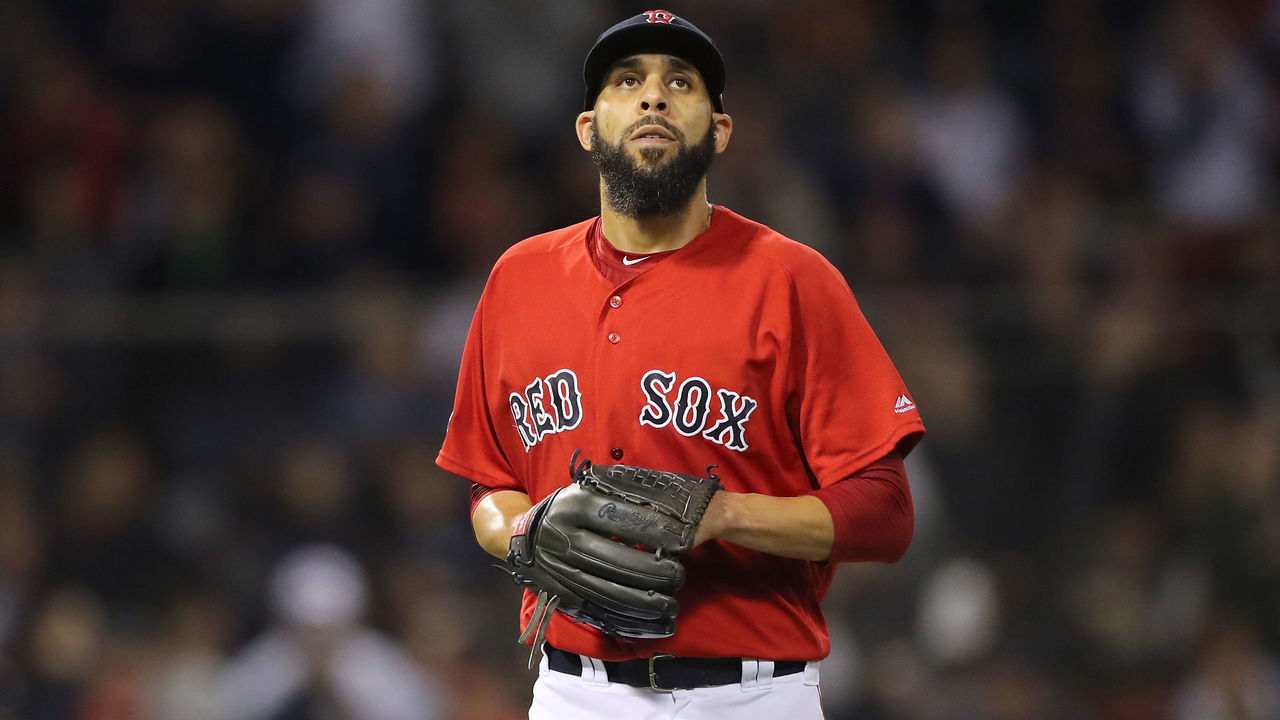 BOSTON, MA - OCTOBER 06: Pitcher David Price #24 of the Boston Red Sox looks on after giving up a solo home run to Aaron Judge #99 of the New York Yankees (not in photo) in the first inning of Game Two of the American League Division Series against the New York Yankees at Fenway Park on October 6, 2018 in Boston, Massachusetts.