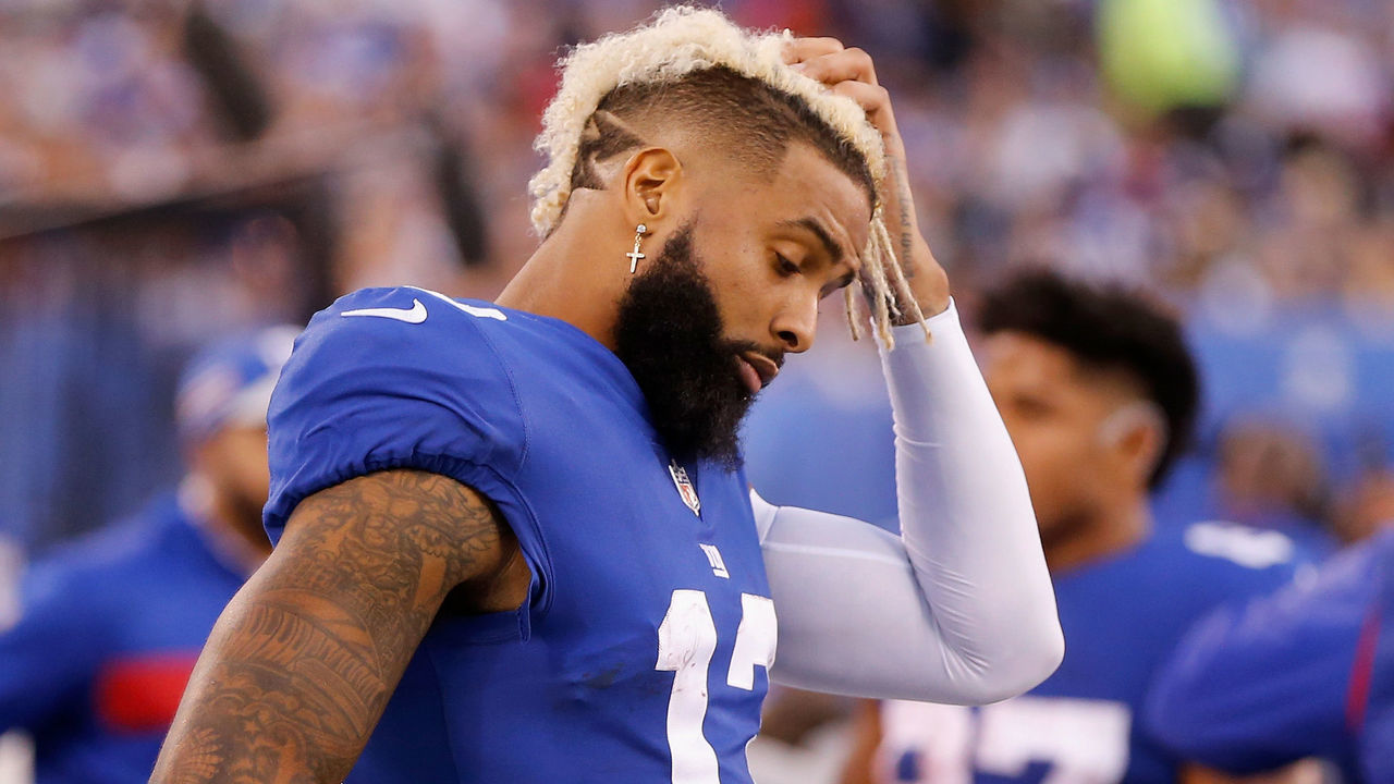 EAST RUTHERFORD, NJ - SEPTEMBER 30: (NEW YORK DAILIES OUT) Odell Beckham #13 of the New York Giants in action against the New Orleans Saints on September 30, 2018 at MetLife Stadium in East Rutherford, New Jersey. The Saints defeated the Giants 33-18.