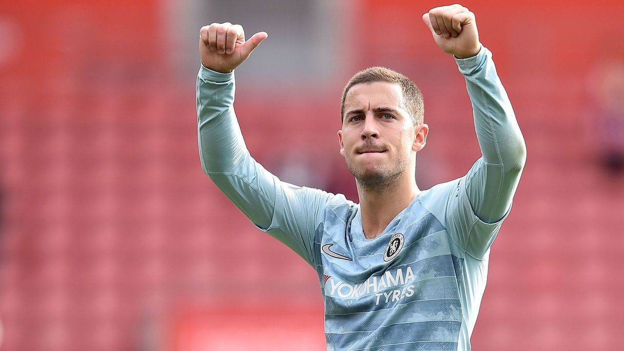 A television broadcast camera films as Chelsea's Belgian midfielder Eden Hazard applauds the fans following the English Premier League football match between Southampton and Chelsea at St Mary's Stadium in Southampton, southern England on October 7, 2018. - Chelsea won the match 3-0.