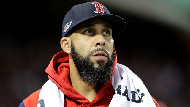 BOSTON, MA - OCTOBER 05: David Price #24 of the Boston Red Sox watches the game against the New York Yankees from the dugout in Game One of the American League Division Series at Fenway Park on October 5, 2018 in Boston, Massachusetts.