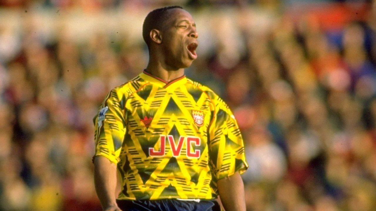 17 Oct 1992: Ian Wright of Arsenal in action during the Premier League match against Nottingham Forest played at the City Ground in Nottingham, England. Arsenal won the match 1-0. \ Mandatory Credit: Gray Mortimore/Allsport