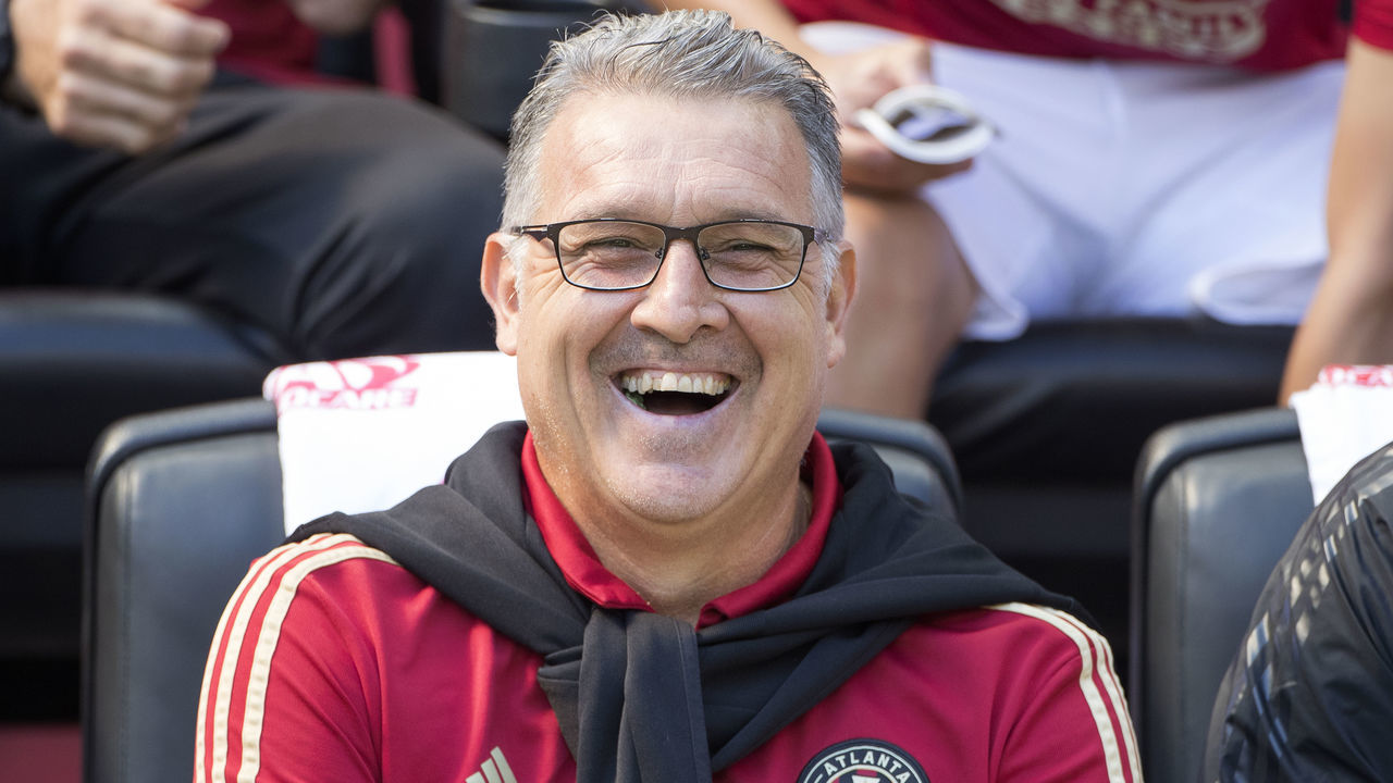 HARRISON, NEW JERSEY- September 30: Atlanta United head coach Gerardo Martino on the sideline during the New York Red Bulls Vs Atlanta United FC MLS regular season game at Red Bull Arena on September 30th, 2018 in Harrison, New Jersey.