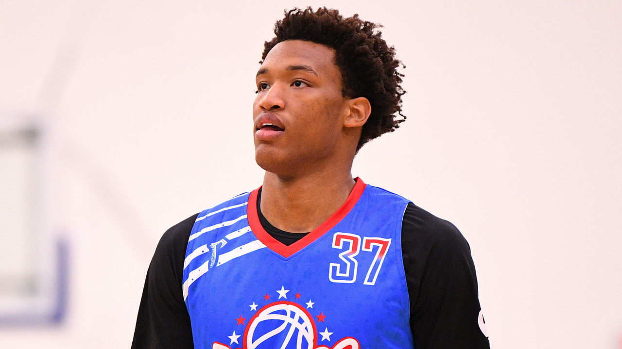 NORWALK, CA - JUNE 01: Wendell Moore from Cox Mill High School looks on during the Pangos All-American Camp on June 1, 2018 at Cerritos College in Norwalk, CA.