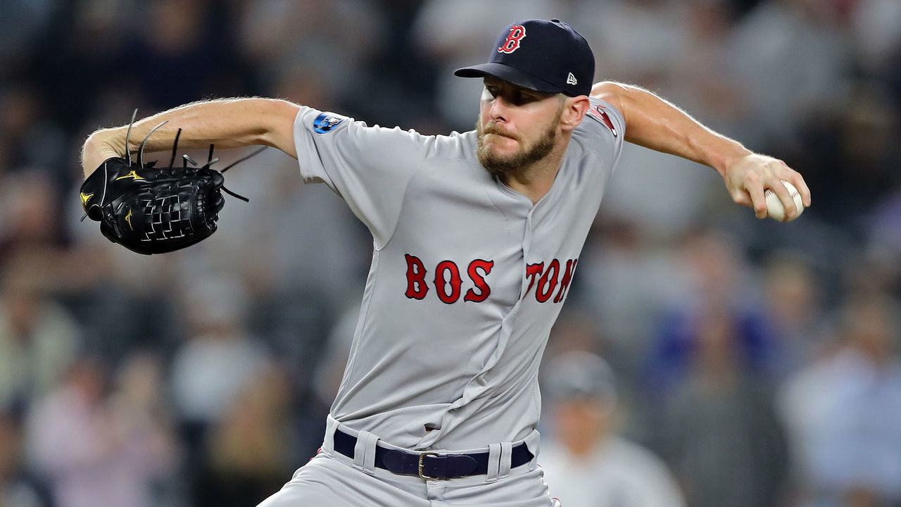 NEW YORK, NEW YORK - OCTOBER 09: Chris Sale #41 of the Boston Red Sox pitches in the eighth against the New York Yankees during Game Four American League Division Series at Yankee Stadium on October 09, 2018 in the Bronx borough of New York City.