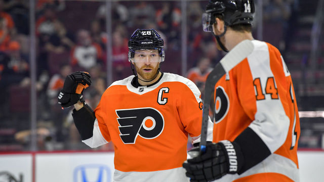 PHILADELPHIA, PA - OCTOBER 09: \\ 128 during the NHL game between the San Jose Sharks and the Philadelphia Flyers on October 09, 2018 at the Wells Fargo Center in Philadelphia PA.