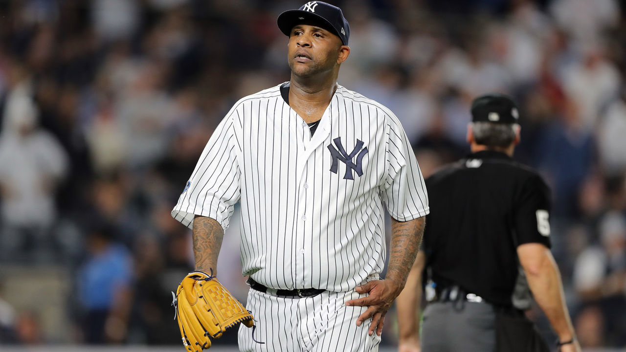 NEW YORK, NEW YORK - OCTOBER 09: CC Sabathia #52 of the New York Yankees walks back to the dugout at the end of the first inning against the Boston Red Sox during Game Four American League Division Series at Yankee Stadium on October 09, 2018 in the Bronx borough of New York City.