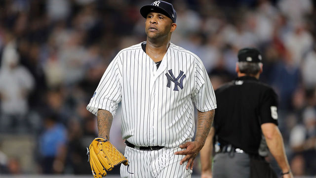 NEW YORK, NEW YORK - OCTOBER 09: CC Sabathia #52 of the New York Yankees walks back to the dugout at the end of the first inning against the Boston Red Sox during Game Four American League Division Series at Yankee Stadium on October 09, 2018 in the Bronx borough of New York City.