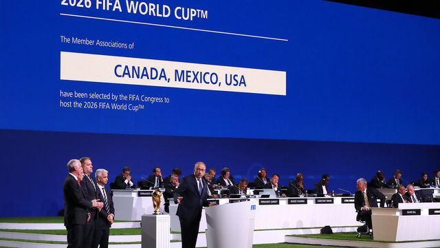 MOSCOW, RUSSIA - JUNE 13: Carlos Cordeiro, president of the United States Football Association addresses the 68th FIFA Congress after the announcement of the host for the 2026 FIFA World Cup went to United 2026 bid (Canada-Mexico-USA) at Moscow's Expocentre on June 13, 2018 in Moscow, Russia.