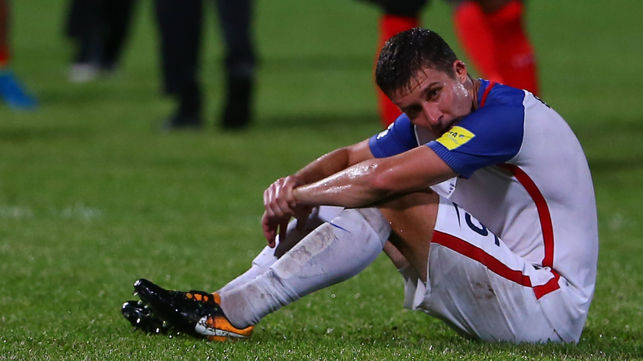 COUVA, TRINIDAD AND TOBAGO - OCTOBER 10: Matt Besler of the United States mens national team reacts as the USA lose to Trinidad and Tobago 2-1 during the FIFA World Cup Qualifier match between Trinidad and Tobago at the Ato Boldon Stadium on October 10, 2017 in Couva, Trinidad And Tobago.