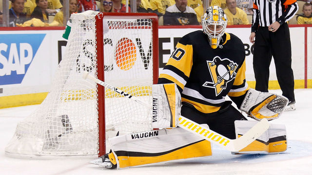 PITTSBURGH, PA - MAY 03: Matt Murray #30 of the Pittsburgh Penguins makes a save in Game Four of the Eastern Conference Second Round during the 2018 NHL Stanley Cup Playoffs against the Washington Capitals at PPG PAINTS Arena on May 3, 2018 in Pittsburgh, Pennsylvania. *** Local Caption *** Matt Murray
