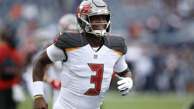 CHICAGO, IL - SEPTEMBER 30: Quarterback Jameis Winston #3 of the Tampa Bay Buccaneers warms up prior to the game against the Chicago Bears at Soldier Field on September 30, 2018 in Chicago, Illinois.