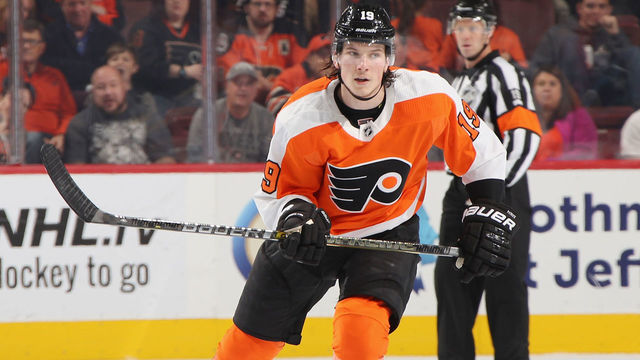 PHILADELPHIA, PENNSYLVANIA - SEPTEMBER 27: Nolan Patrick #19 of the Philadelphia Flyers skates against the New York Rangers at the Wells Fargo Center on September 27, 2018 in Philadelphia, Pennsylvania.