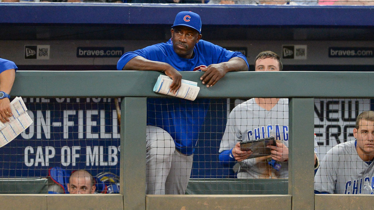 ATLANTA, GA MAY 15: Cubs hitting coach Chili Davis looks on from the dugout during the game between Atlanta and Chicago on May 15th, 2018 at SunTrust Park in Atlanta, GA. The Chicago Cubs defeated the Atlanta Braves by a score of 3 -2.
