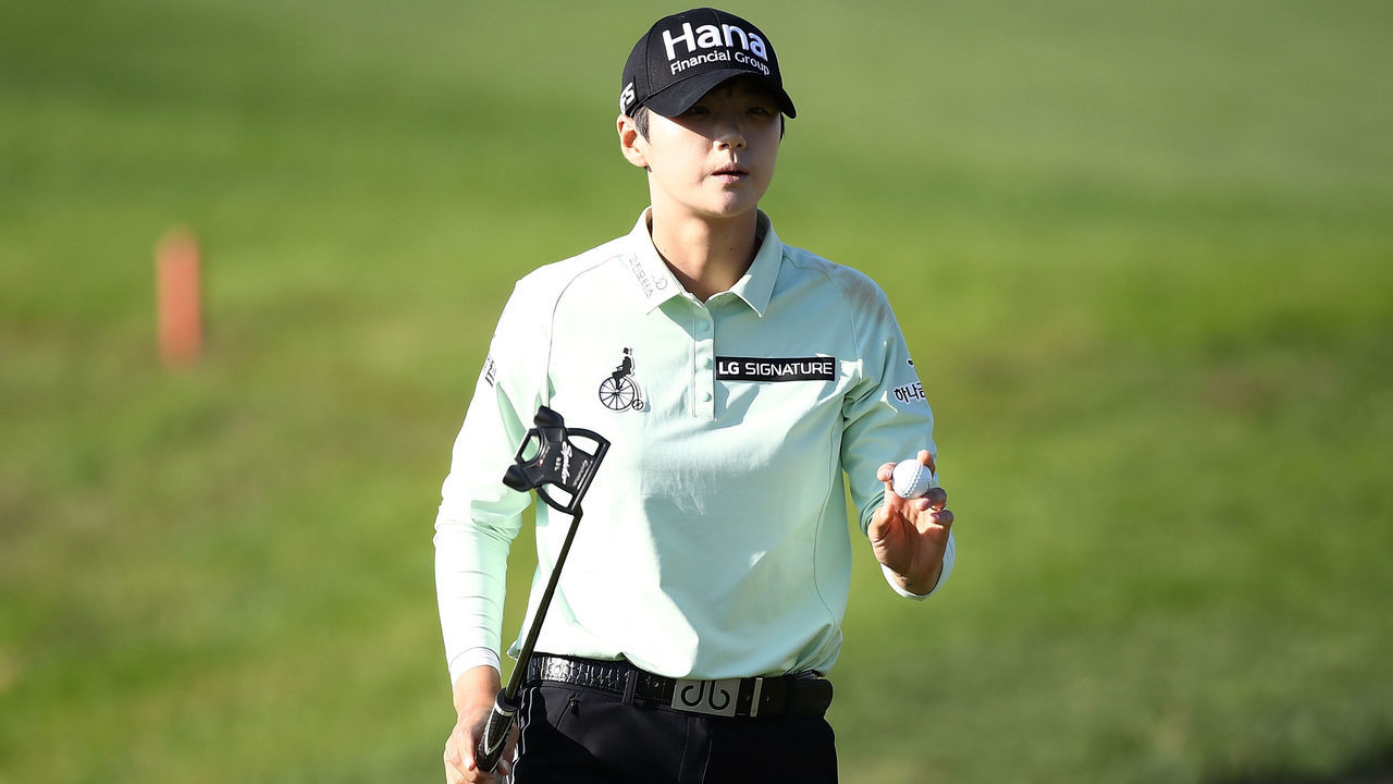 INCHEON, SOUTH KOREA - OCTOBER 12: Sung-Hyun Park of South Korea reacts after a putt on the 18th green during the second round of the LPGA KEB Hana Bank Championship at Sky 72 Golf Club on October 12, 2018 in Incheon, South Korea.