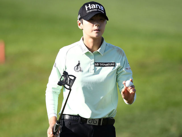 INCHEON, SOUTH KOREA - OCTOBER 12: Sung-Hyun Park of South Korea reacts after a putt on the 18th green during the second round of the LPGA KEB Hana Bank Championship at Sky 72 Golf Club on October 12, 2018 in Incheon, South Korea.