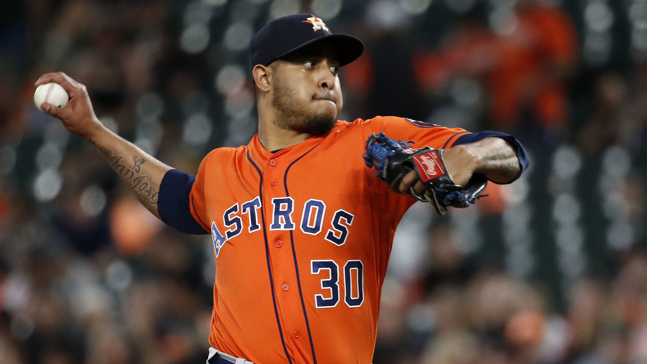 BALTIMORE, MD - SEPTEMBER 29: Hector Rondon #30 of the Houston Astros pitches in the ninth inning against the Baltimore Orioles during Game One of a doubleheader at Oriole Park at Camden Yards on September 29, 2018 in Baltimore, Maryland.