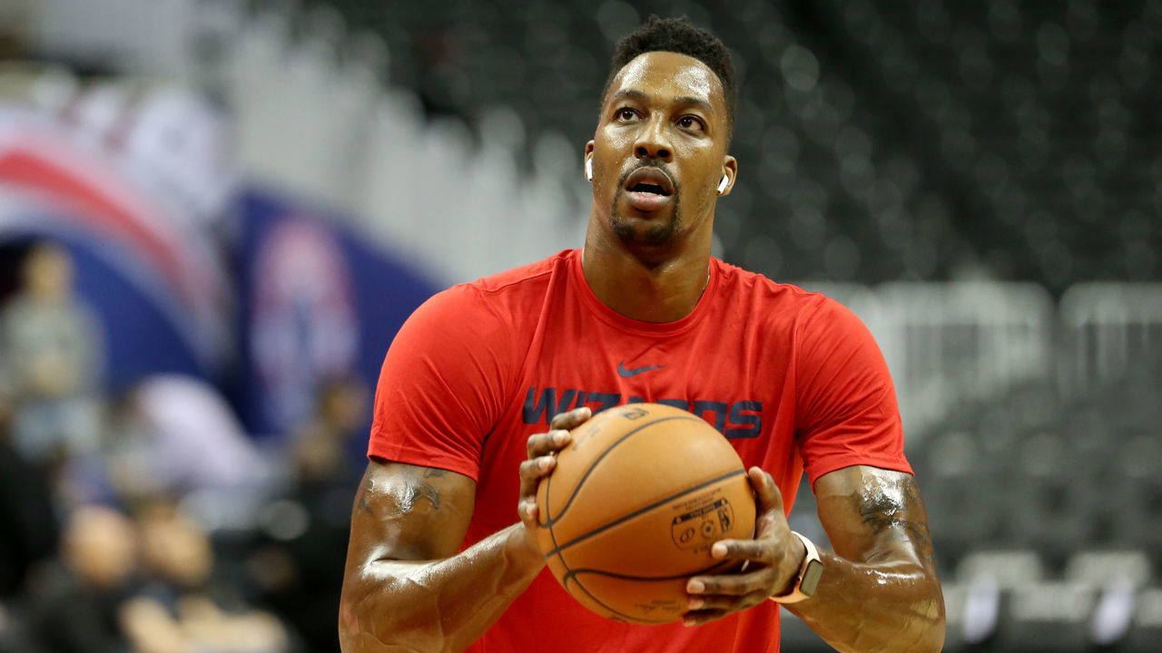WASHINGTON, DC - OCTOBER 05: Dwight Howard of the Washington Wizards warm up prior to a preseason NBA game against the Miami Heat at Capital One Arena on October 5, 2018 in Washington, DC.