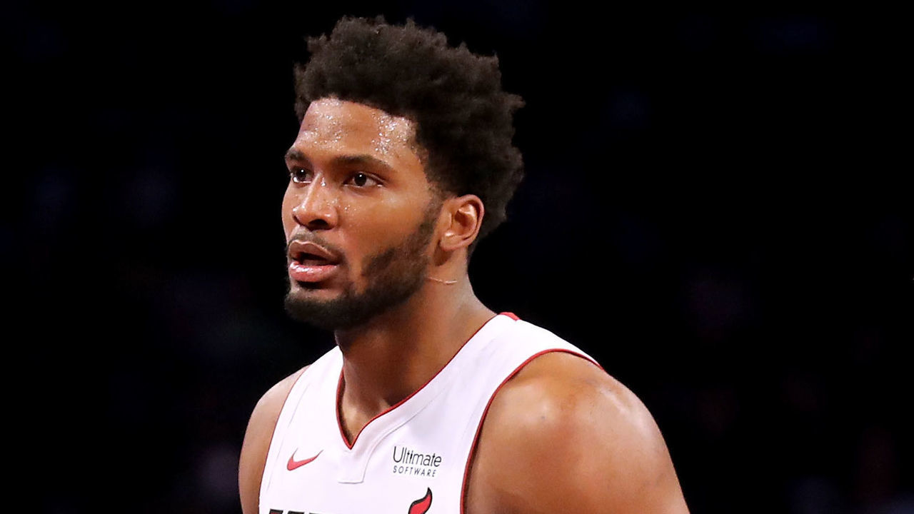 NEW YORK, NY - JANUARY 19: Justise Winslow #20 of the Miami Heat reacts in the fourth quarter against the Brooklyn Nets during their game at Barclays Center on January 19, 2018 in the Brooklyn borough of New York City.