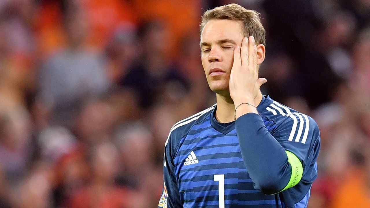 Germany's goalkeeper Manuel Neuer reacts at the end of the UEFA Nations League football match between Netherlands and Germany, on October 13, 2018 at Johan Crujiff ArenA in Amsterdam.