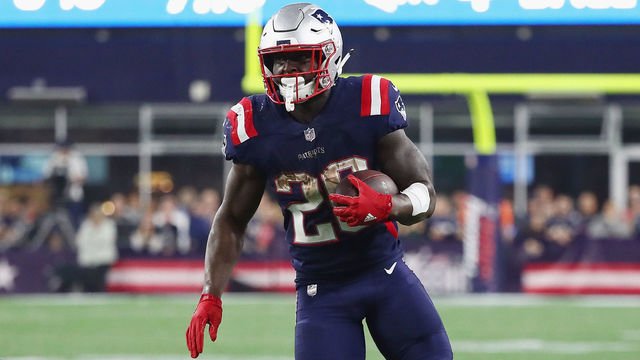 FOXBOROUGH, MA - OCTOBER 04: Sony Michel #26 of the New England Patriots rushes for a 34-yard touchdown during the fourth quarter against the Indianapolis Colts at Gillette Stadium on October 4, 2018 in Foxborough, Massachusetts.