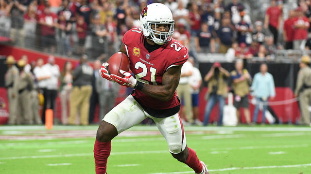 GLENDALE, AZ - SEPTEMBER 23: Defensive back Patrick Peterson #21 of the Arizona Cardinals runs with the ball in the NFL game against the Chicago Bears at State Farm Stadium on September 23, 2018 in Glendale, Arizona. The Chicago Bears won 16-14.