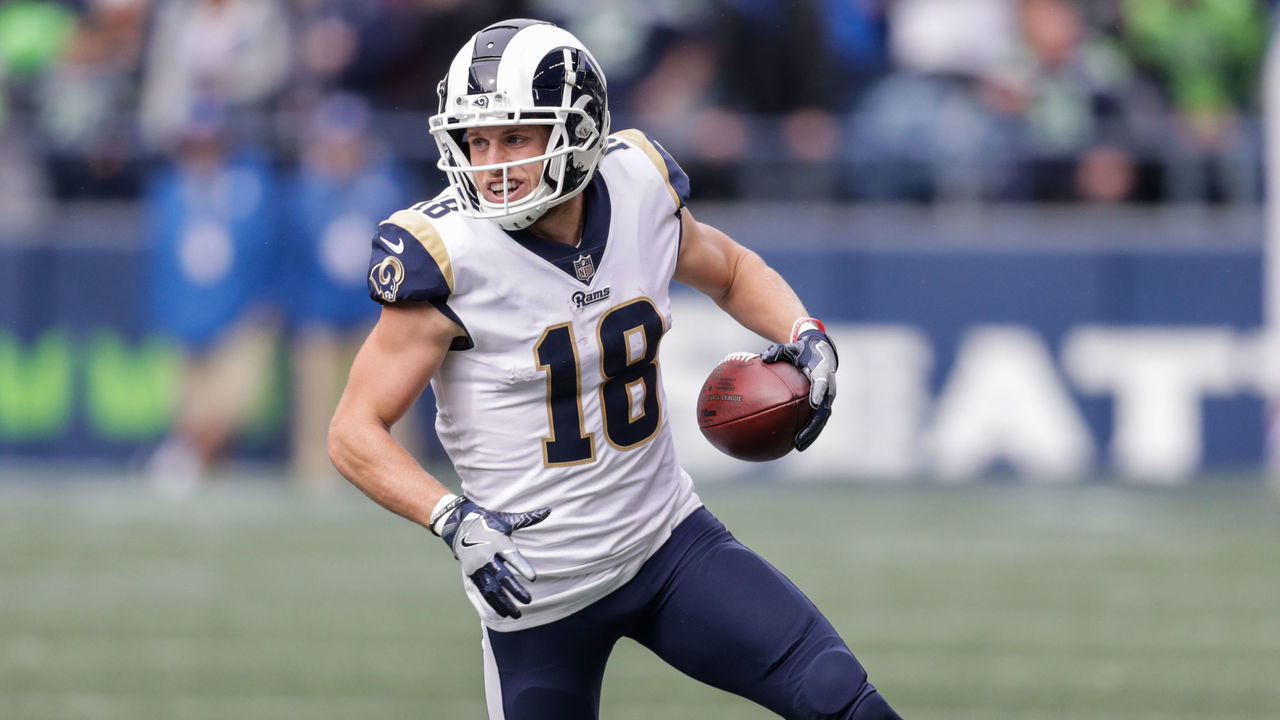 SEATTLE, WA - OCTOBER 07: Wide Receiver Cooper Kupp #18 of the Los Angeles Rams runs after a catch in the second half against the Seattle Seahawks at CenturyLink Field on October 7, 2018 in Seattle, Washington.