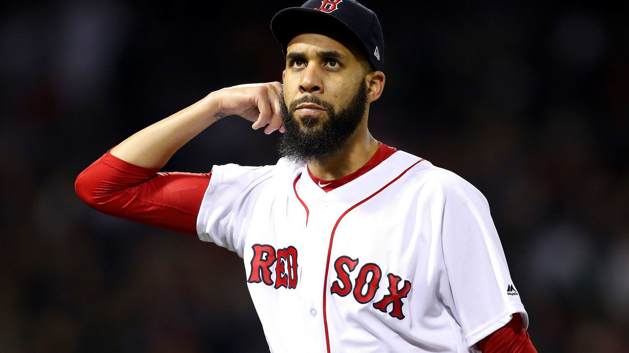 BOSTON, MA - OCTOBER 14: David Price #24 of the Boston Red Sox reacts after allowing two runs during the top of the third inning against the Houston Astros in Game Two of the American League Championship Series at Fenway Park on October 14, 2018 in Boston, Massachusetts.