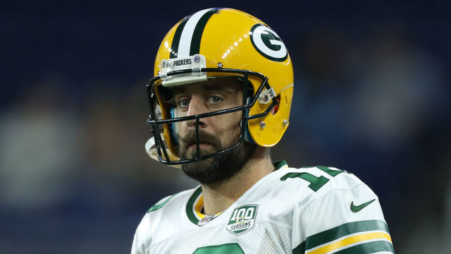 DETROIT, MI - OCTOBER 07: Quarterback Aaron Rodgers #12 of the Green Bay Packers warms up on the field prior to their game against the Detroit Lions at Ford Field on October 7, 2018 in Detroit, Michigan.