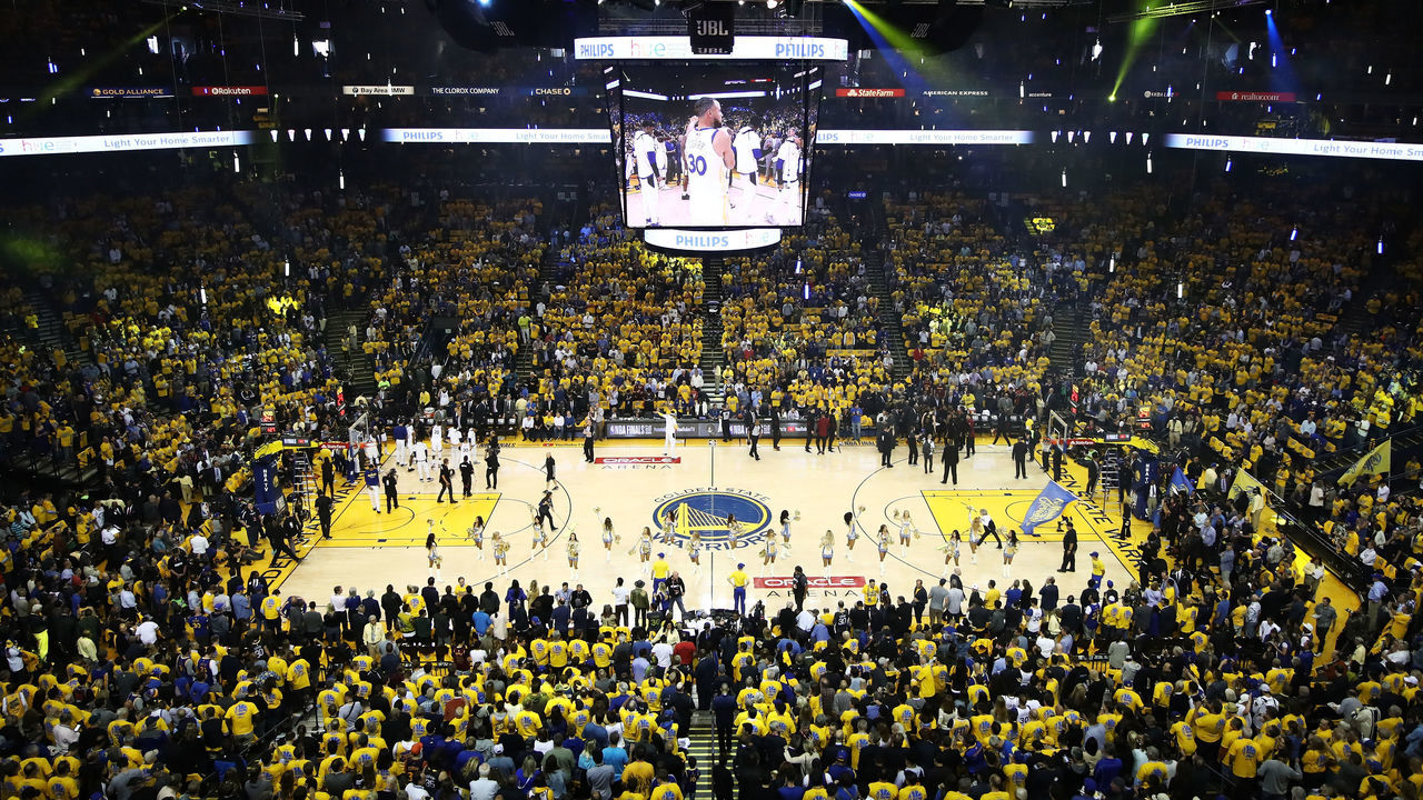 OAKLAND, CA - MAY 31: Pregame ceremonies take place prior to Game 1 of the 2018 NBA Finals between the Golden State Warriors and the Cleveland Cavaliers at ORACLE Arena on May 31, 2018 in Oakland, California.