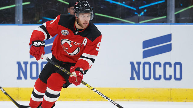GOTHENBURG, SWE - OCTOBER 6: Taylor Hall #9 of the New Jersey Devils skates against the Edmonton Oilers at Scandinavium on October 6, 2018 in Gothenburg, Sweden.