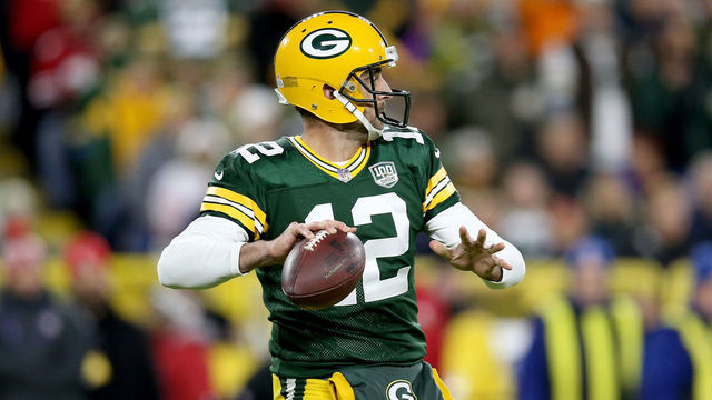 GREEN BAY, WI - OCTOBER 15: Aaron Rodgers #12 of the Green Bay Packers throws a pass in the first quarter against the San Francisco 49ers at Lambeau Field on October 15, 2018 in Green Bay, Wisconsin.