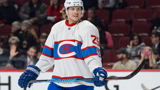 MONTREAL, QC - JANUARY 19: Jacob De La Rose #25 of the Montreal Canadiens looks on during the warmup prior to the NHL game against the Boston Bruins at the Bell Centre on January 19, 2016 in Montreal, Quebec, Canada. The Boston Bruins defeated the Montreal Canadiens 4-1.