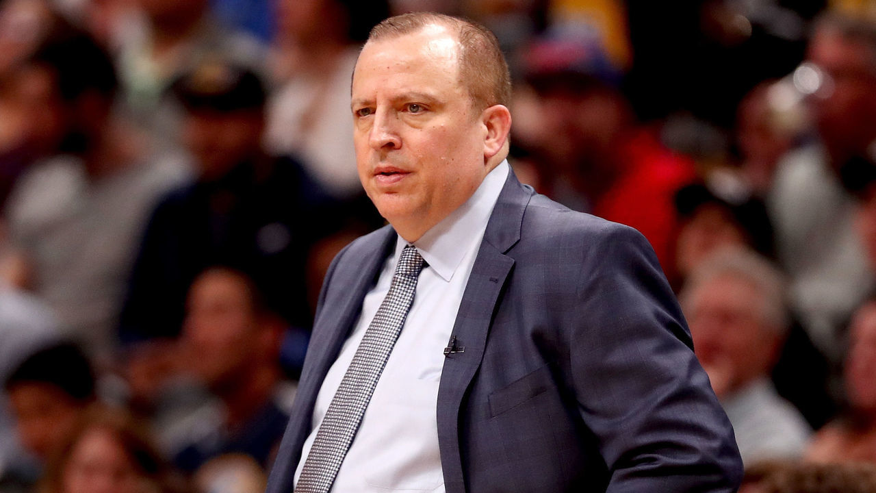 DENVER, CO - APRIL 05: Head coach Tom Thibodeau of the Minnesota Timberwolves watches as his team plays the Denver Nuggets at the Pepsi Center on April 5, 2018 in Denver, Colorado.